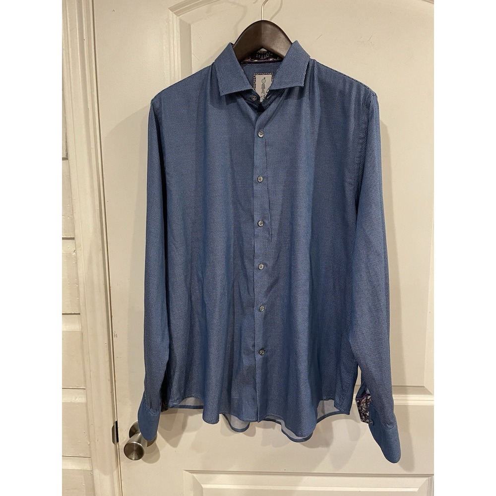 Robert Graham Shirt Mens Large Blue Geometric Long Sleeve Stretch Flip‎ Cuff